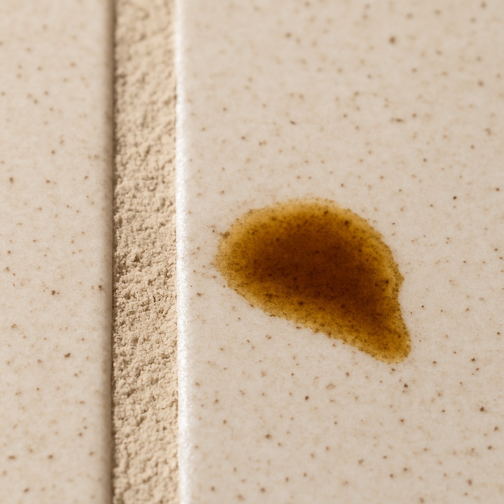 Coffee spilled on unsealed grout, soaking in and staining