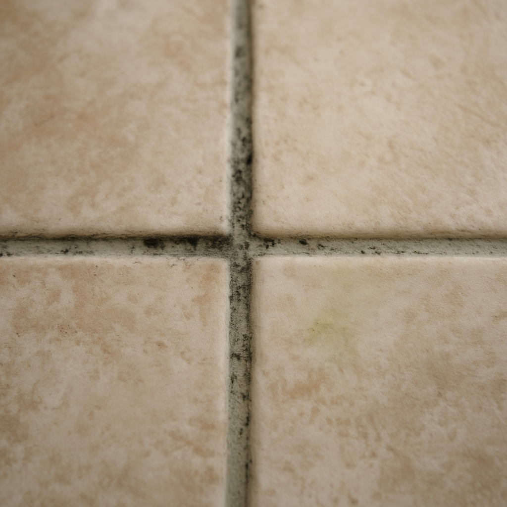 Mildew growing in unsealed bathroom grout lines