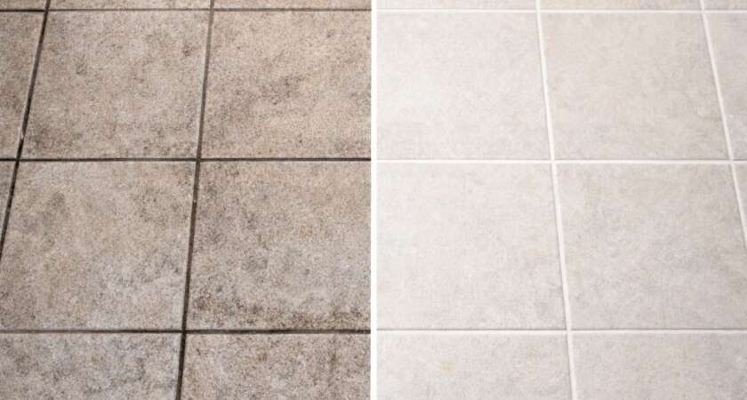 Before and after grout cleaning in a Kansas City bathroom