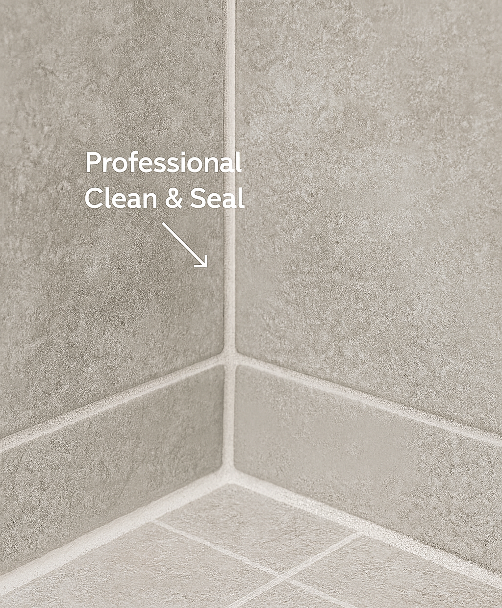 Illustration: the same shower corner after a professional clean and seal, with crisp grout lines and fresh caulk